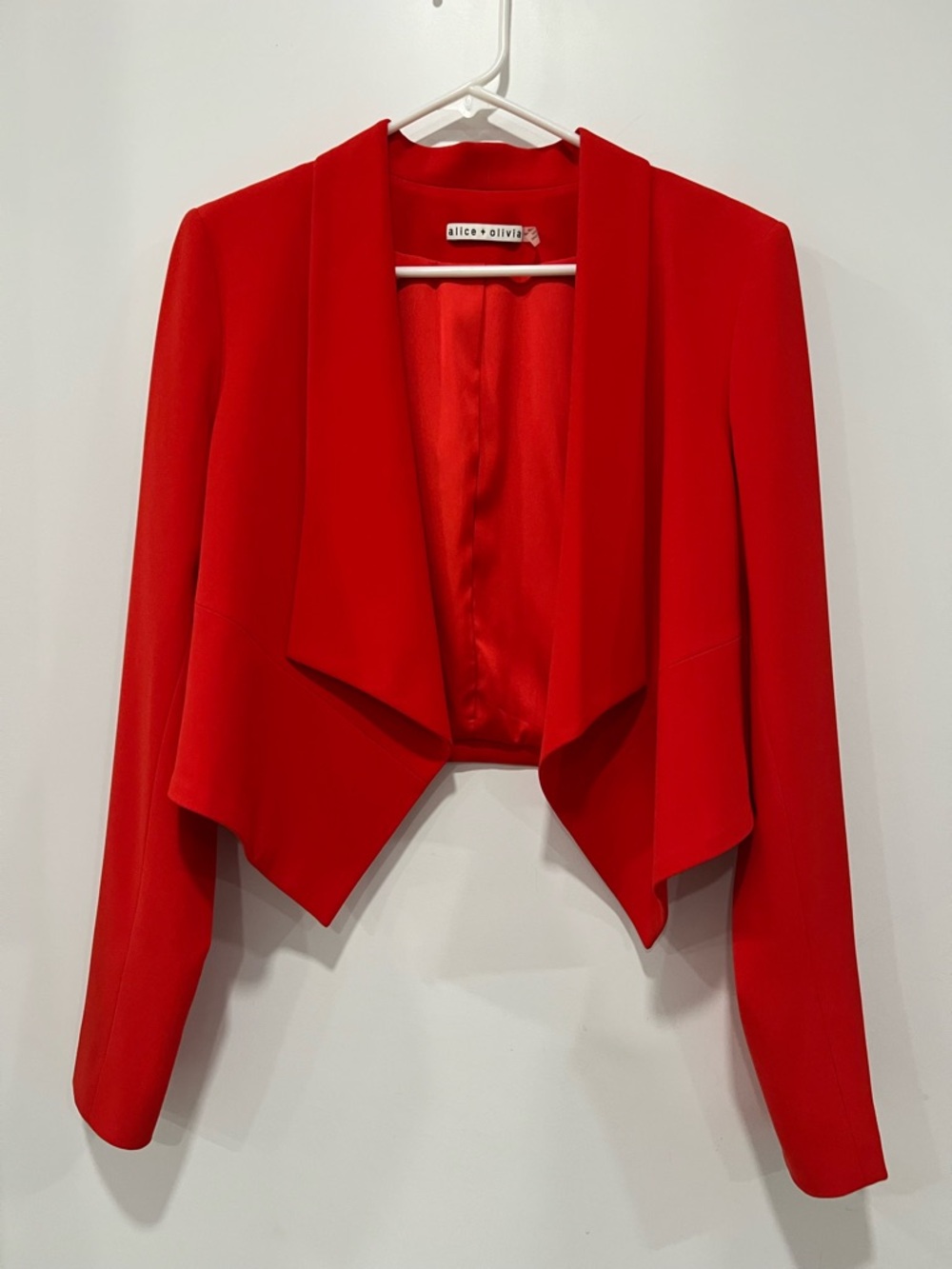 alice + olivia Orange- Red Draped Open-Front Cropped Blazer